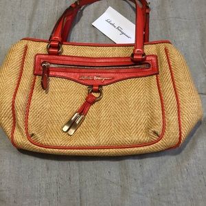 TODAY ONLY:Authentic Salvatore Ferragamo Orange Light Brown Woven Shoulder Bag